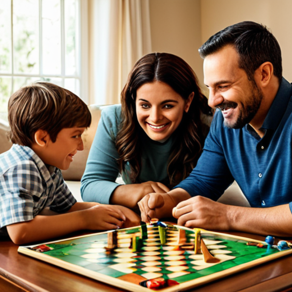 Family Board Game Night** "A family (mother, father, and two children) fully clothed, playing a board game at a warmly lit table in their living room, appropriate attire, safe for work, perfect anatomy, natural proportions, professional family photography, high quality, modest clothing, family-friendly." **