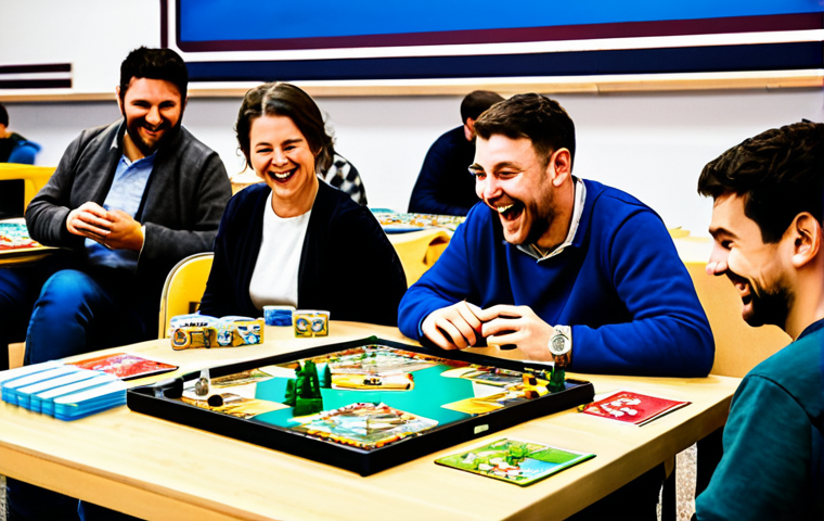 Lively Board Game Event** "A bustling board game event, safe for work, appropriate content. Many people are playing various board games at tables, fully clothed, modest clothing. Some are laughing, others are deep in thought. The scene is bright and colorful, with game boxes and components visible. Perfect anatomy, correct proportions, natural pose. Family-friendly, professional photography, high quality." **