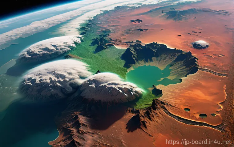 보드게임 테라포밍 마스 - An epic, high-angle view of Mars, majestically undergoing terraformation. One half of the planet pro...