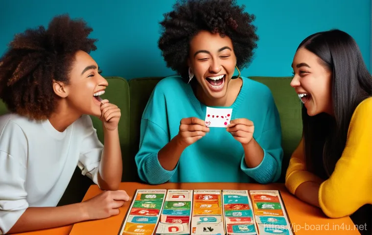 보드게임 장르별 특징 - **Prompt: A vibrant and joyful scene of a diverse group of 5 friends (mixed genders, early 20s to 30...