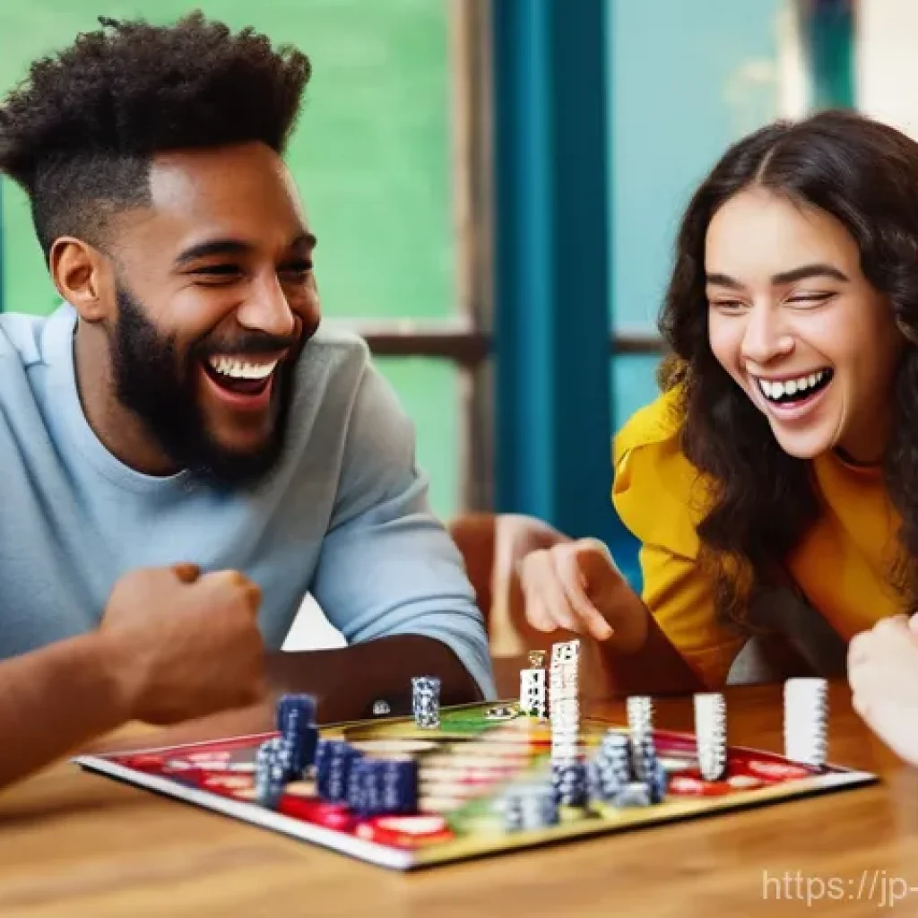 보드게임 종류와 분류 - **Prompt 1: Lively Board Game Party with Friends** A vibrant, medium shot of a diverse group of ...