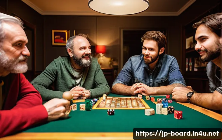 보드게임과 집단 심리 - **Prompt 1: The Emergence of True Personalities at a Board Game Gathering** "A diverse group of ...