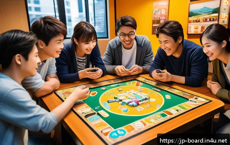 보드게임 스타트업 사례 - A vibrant board game startup scene featuring a modern game table with diverse players of various age...