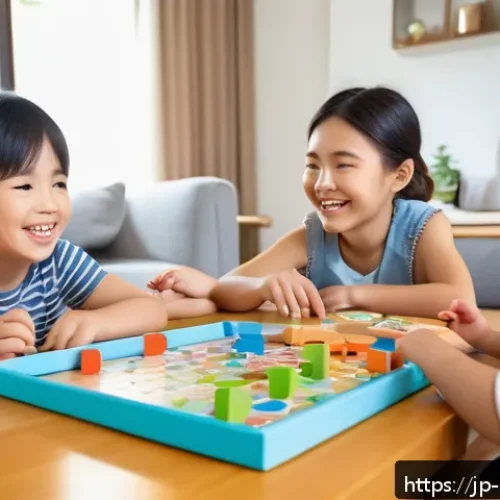 보드게임 추천 팁 - A cozy family scene in a bright, modern living room where a diverse group of family members includin...