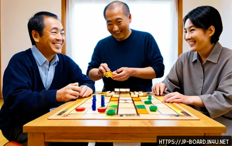 보드게임 커뮤니티 활동 - Photorealistic cozy Japanese neighborhood board game community gathering in a bright community room,...